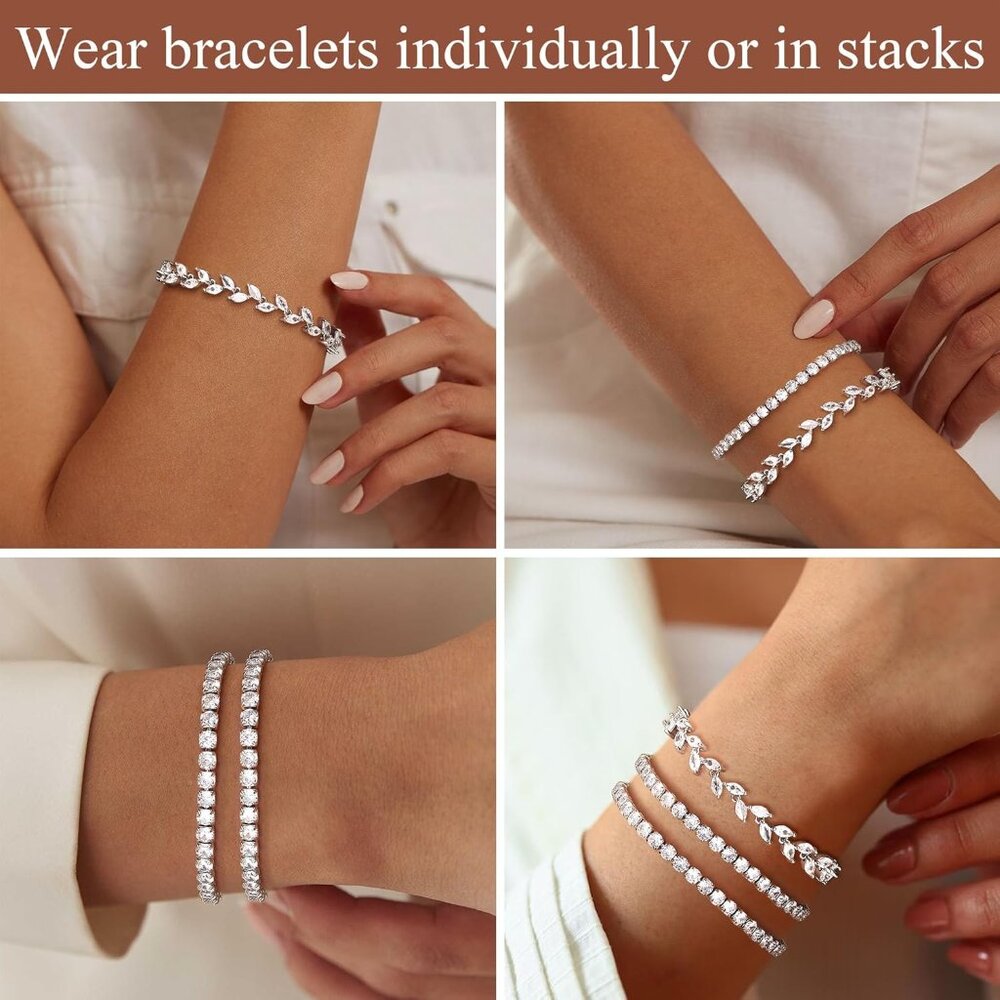 Silver Cubic Zirconia Stackable Bracelets For Wom… - image 5